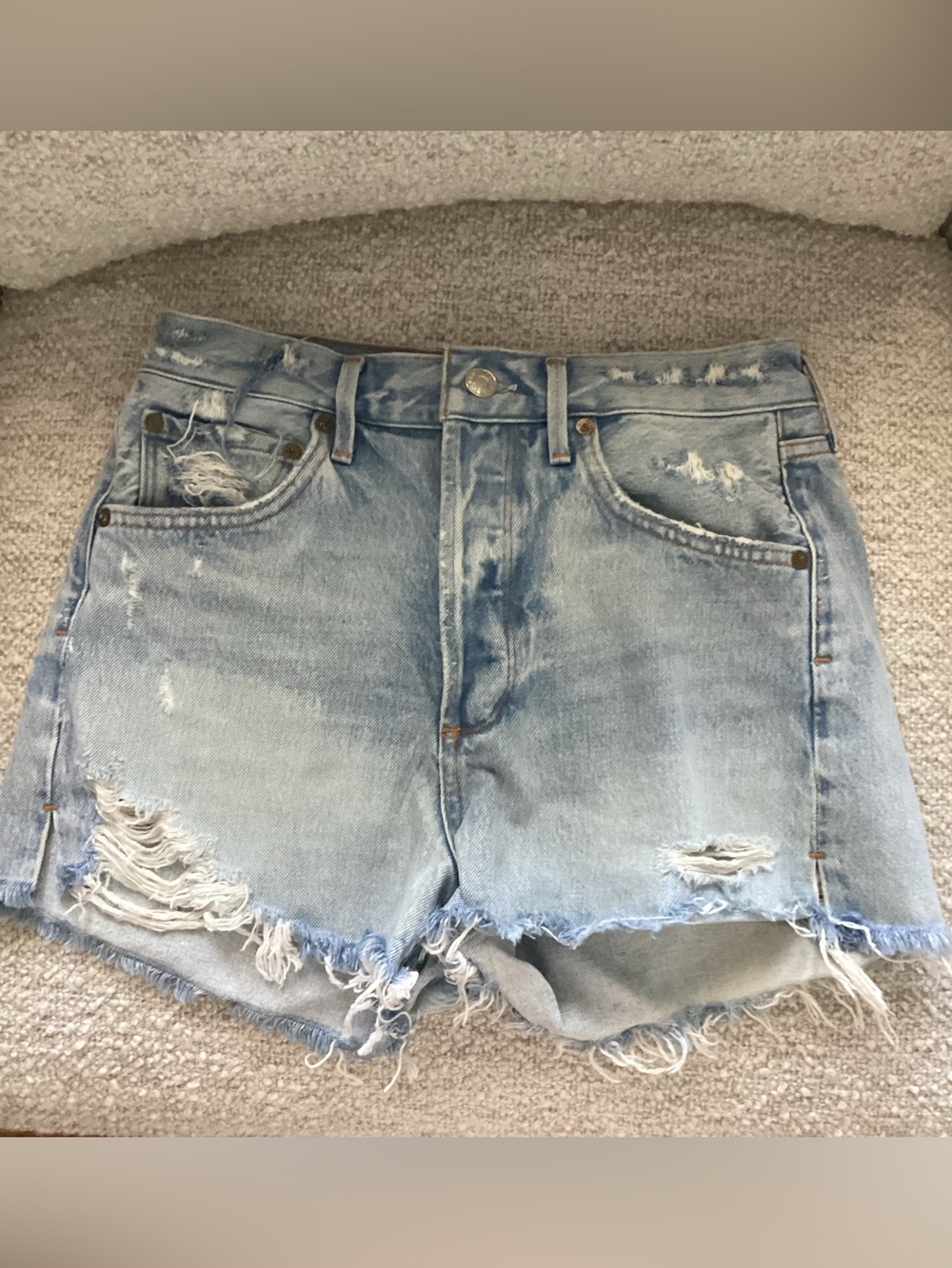 Agolde Light Blue Distressed Denim Shorts